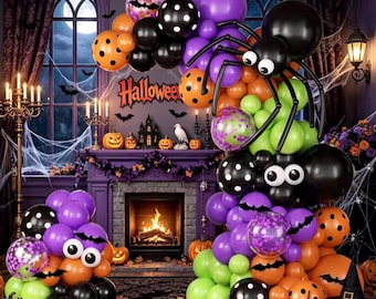 Halloween-Ballongirlanden-Set | Spinnen-Ballongirlandenbogen | Halloween-Partydekorationen | Fledermaus-Ballongirlanden | Gruseliges Ballongirlanden-Set