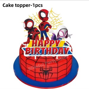 Spider-Man födelsedagsfestdekorationer set | Ballonger, banderoll, porslin, tårtdekoration och festtillbehör paket Large CakeTopper-1