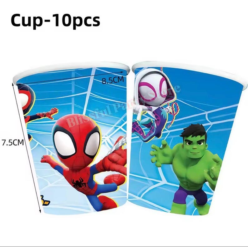 Spider-Man födelsedagsfestdekorationer set | Ballonger, banderoll, porslin, tårtdekoration och festtillbehör paket Cups/10pcs