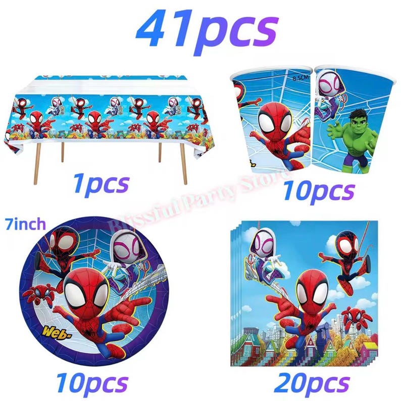 Spider-Man födelsedagsfestdekorationer set | Ballonger, banderoll, porslin, tårtdekoration och festtillbehör paket BUNDLE/41pcs