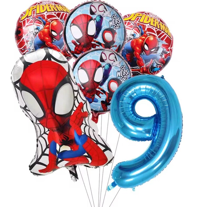 Spider-Man-ballonbundel met folieballon nummer 1 – Verjaardagsfeestje superhelden voor jongens 6pcs/No. Balloon 9