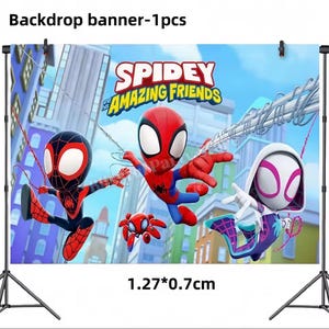 Spider-Man födelsedagsfestdekorationer set | Ballonger, banderoll, porslin, tårtdekoration och festtillbehör paket Backdrop 1pc