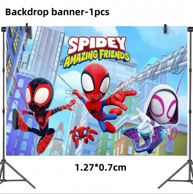 Spider-Man födelsedagsfestdekorationer set | Ballonger, banderoll, porslin, tårtdekoration och festtillbehör paket Backdrop 1pc