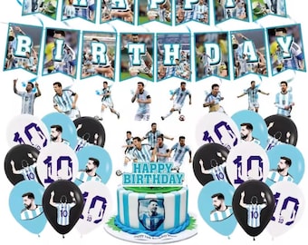 Messi Birthday Party Decorations Bundle, Soccer Theme Party Supplies, Football Birthday Banner & Balloons, Cake Topper Kids Sports Birthday