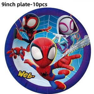 Spider-Man födelsedagsfestdekorationer set | Ballonger, banderoll, porslin, tårtdekoration och festtillbehör paket Plates 9-inch/10pcs