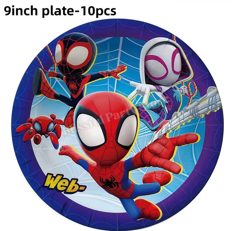 Spider-Man födelsedagsfestdekorationer set | Ballonger, banderoll, porslin, tårtdekoration och festtillbehör paket Plates 9-inch/10pcs