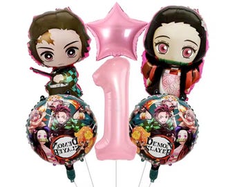 Demon Slayer Birthday Balloon Set – Anime Party Decor, Kids Foil Balloons, Tanjiro Nezuko Theme Birthday Supplies & Celebration Gifts