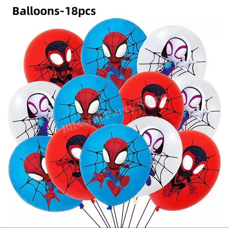 Spider-Man födelsedagsfestdekorationer set | Ballonger, banderoll, porslin, tårtdekoration och festtillbehör paket Balloons/18pcs