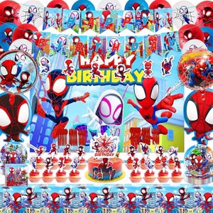 Spider-Man födelsedagsfestdekorationer set | Ballonger, banderoll, porslin, tårtdekoration och festtillbehör paket