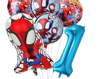 Spider-Man Balloon Bundle with Number 1 Foil Balloon – Superhero Birthday Party Decorations for Boys