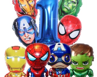 Marvel Avengers Birthday Balloons Set of 9 – Superhero Party Decor, Iron Man Hulk Captain America Foil Balloons, Kids Hero Birthday Supplies