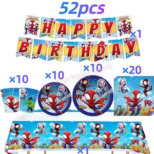 Spider-Man födelsedagsfestdekorationer set | Ballonger, banderoll, porslin, tårtdekoration och festtillbehör paket BUNDLE/52pcs