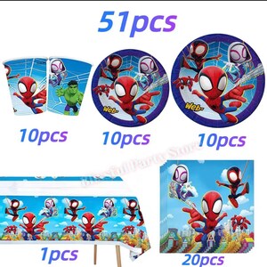 Spider-Man födelsedagsfestdekorationer set | Ballonger, banderoll, porslin, tårtdekoration och festtillbehör paket BUNDLE/51pcs
