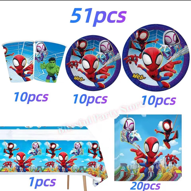 Spider-Man födelsedagsfestdekorationer set | Ballonger, banderoll, porslin, tårtdekoration och festtillbehör paket BUNDLE/51pcs
