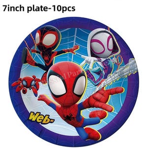 Spider-Man födelsedagsfestdekorationer set | Ballonger, banderoll, porslin, tårtdekoration och festtillbehör paket Plates 7-inch/10pcs