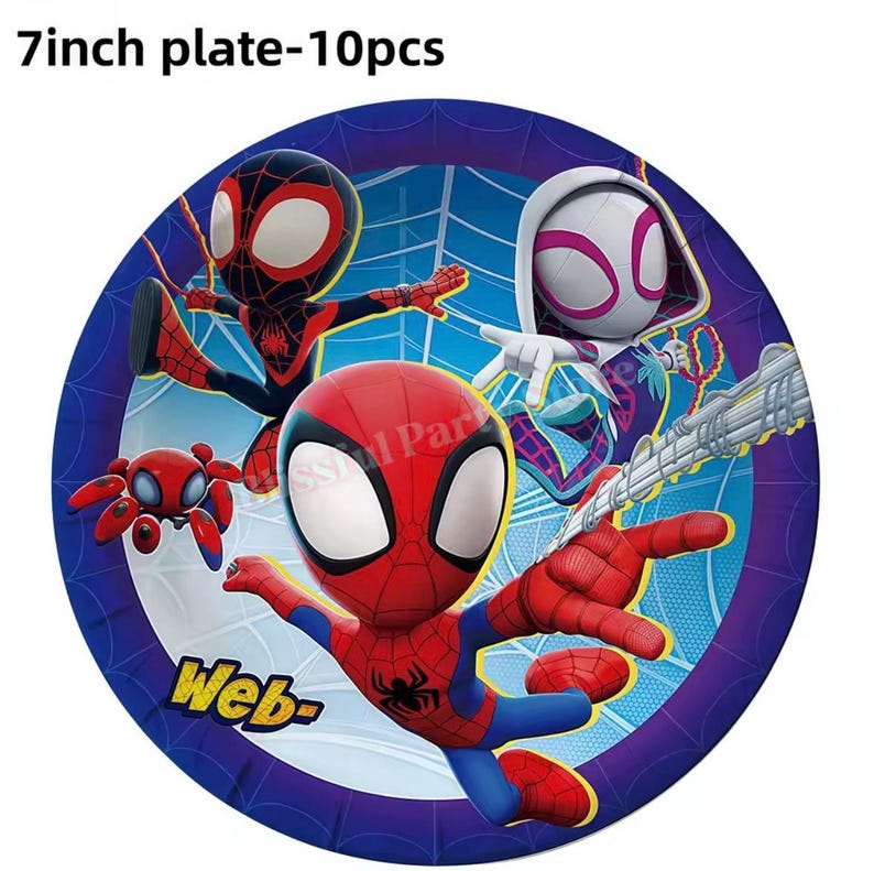 Spider-Man födelsedagsfestdekorationer set | Ballonger, banderoll, porslin, tårtdekoration och festtillbehör paket Plates 7-inch/10pcs
