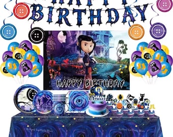Coraline and the Secret Door Birthday Decorations, Banner Balloons Cake Topper Cupcake Toppers Party Supplies