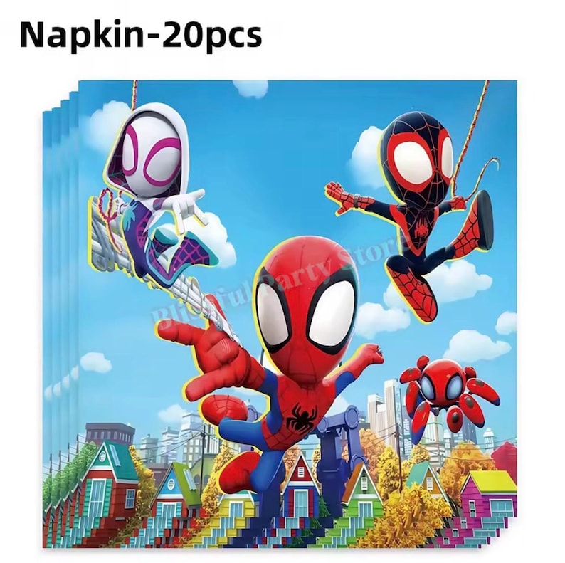 Spider-Man födelsedagsfestdekorationer set | Ballonger, banderoll, porslin, tårtdekoration och festtillbehör paket Napkins/20pcs