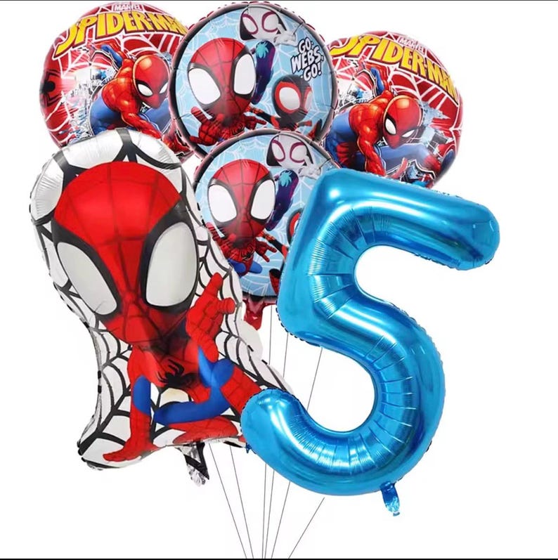 Spider-Man-ballonbundel met folieballon nummer 1 – Verjaardagsfeestje superhelden voor jongens 6pcs/No. Balloon 5