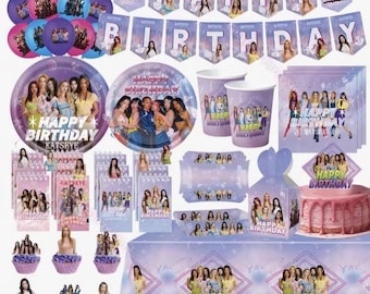 KATSEYE Birthday Party Decorations Kit, Kpop Theme Party Supplies Banner, Balloons, Table Cover, Cupcake Toppers, Plates & party favors
