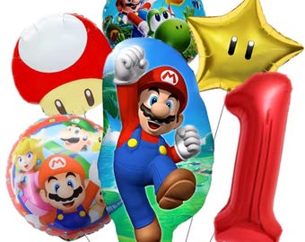 Mario Bros Kart Foil Balloons Set of 6, Kids Racing Game Party Decor, Super Plumber Birthday Balloons, Video Game Theme Supplies.