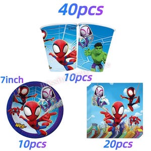 Spider-Man födelsedagsfestdekorationer set | Ballonger, banderoll, porslin, tårtdekoration och festtillbehör paket BUNDLE/40pcs