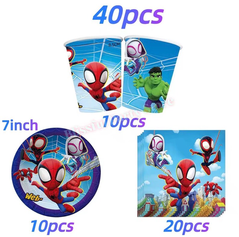 Spider-Man födelsedagsfestdekorationer set | Ballonger, banderoll, porslin, tårtdekoration och festtillbehör paket BUNDLE/40pcs