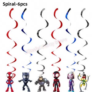 Spider-Man födelsedagsfestdekorationer set | Ballonger, banderoll, porslin, tårtdekoration och festtillbehör paket Hanging Swirls/6pcs