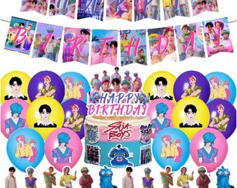 KPop Demon Hunters Saja Boys Birthday Party Decorations Bundle, Banner Balloons Cake Topper Cupcake Toppers Party Supplies