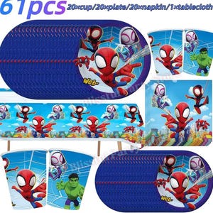 Spider-Man födelsedagsfestdekorationer set | Ballonger, banderoll, porslin, tårtdekoration och festtillbehör paket BUNDLE/61pcs