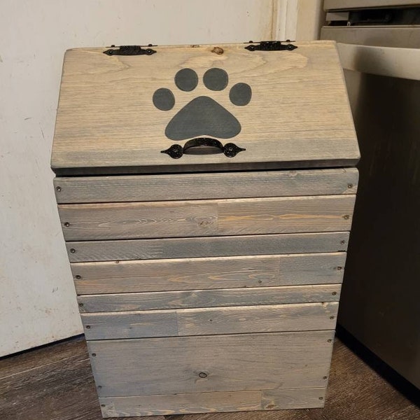 30lb Wooden dog food storage container, dog food bin, pet food keeper, puppy food storage, 30 pound bag