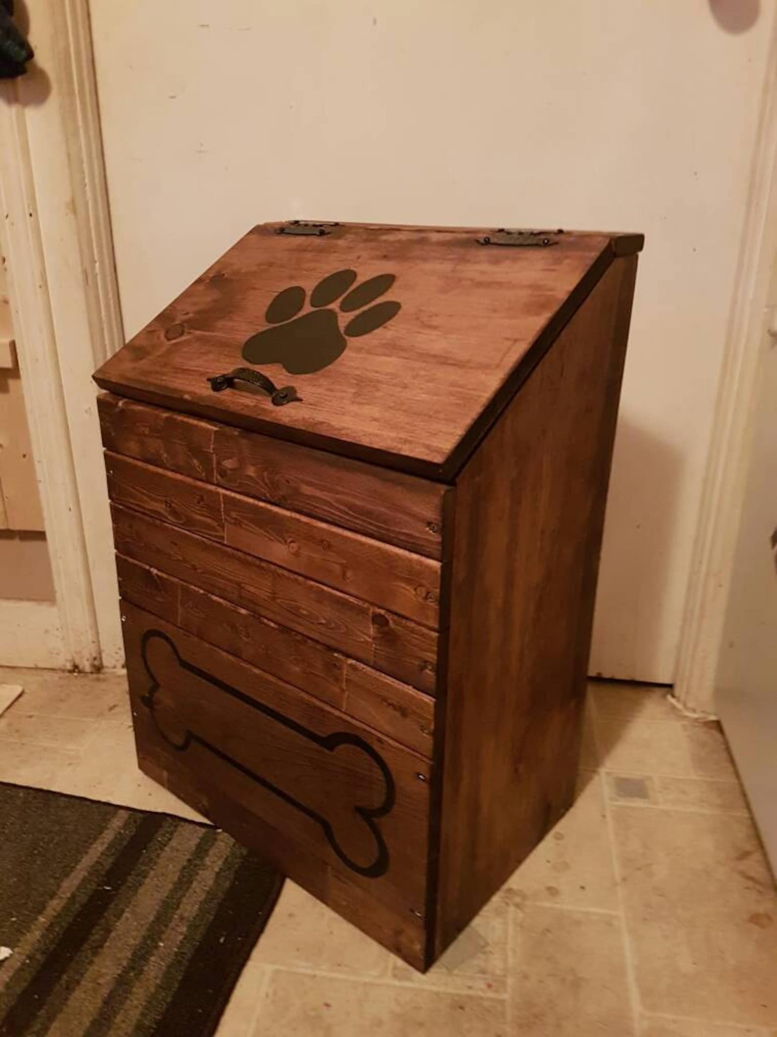 Large Wooden dog food storage container dog food bin pet Etsy