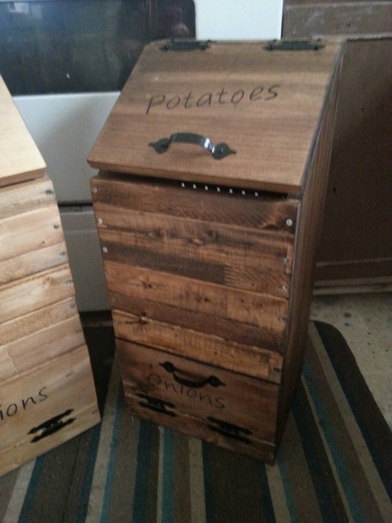 wooden potato & onion bin / vegetable storage / potato bin / onion bin / vegetable box wooden potato and onion bin image 4