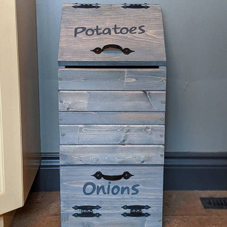 wooden potato & onion bin / vegetable storage / potato bin / onion bin / vegetable box wooden potato and onion bin classic grey