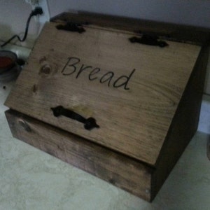 Bread box, wooden bread kitchen storage, wood stained bread box, bread bin, bread storage, beautiful wood bread storage image 3