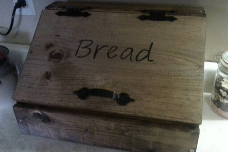 Bread box, wooden bread kitchen storage, wood stained bread box, bread bin, bread storage, beautiful wood bread storage image 1