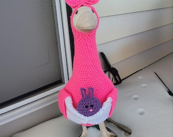 Vestido de ganso de porche de ganchillo conejito de Pascua rosa