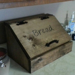 Bread box, wooden bread kitchen storage, wood stained bread box, bread bin, bread storage, beautiful wood bread storage image 2