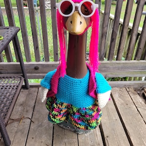 Wigged out Wendy crochet porch goose dress outfit