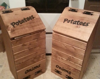 wooden potato & onion bin / vegetable storage / potato bin / onion bin / vegetable box wooden potato and onion bin