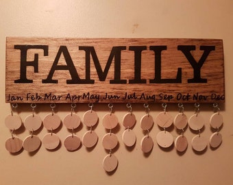 Family Reminder board / wooden Birthday Anniversary Reminder Calendar / handpainted sign / Family calendar