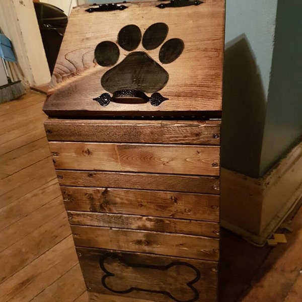 Wooden dog food storage container, dog food bin, pet food keeper, puppy food storage, 15 lbs