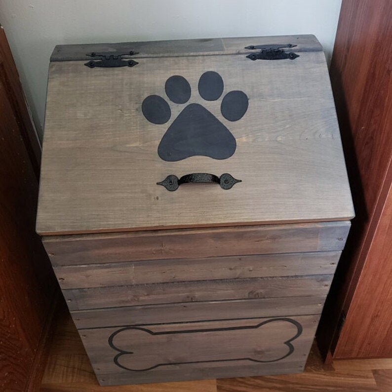 Large Wooden dog food storage container dog food bin pet Etsy