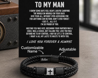 To My Man Cross Bracelet for Him, Personalized Name Bracelet with Message Card, Meaningful Gift for Boyfriend