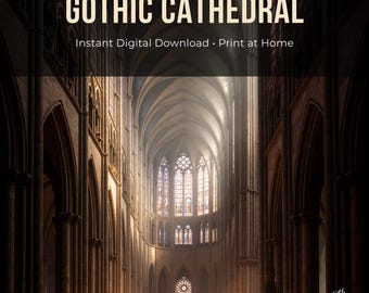 Gothic Cathedral Art Print | Digital Download | Atmospheric AI Wall Art | Printable Poster