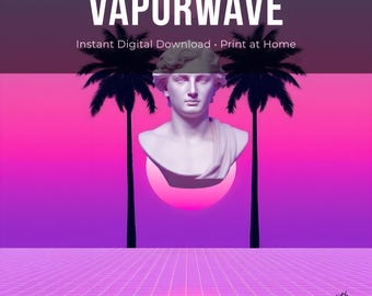 Vaporwave Art Print | Digital Download | Atmospheric AI Wall Art | Printable Poster