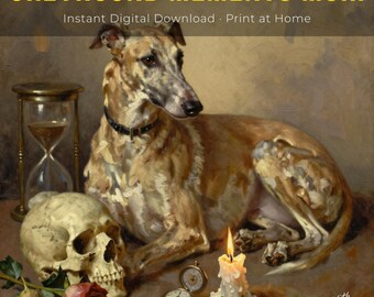 Lámina artística Greyhound Memento Mori / Halloween victoriano / Vanitas / Dark Academia (Descarga digital)