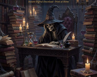 Lámina de Halloween de estilo Dark Academia / Estudio de mago gótico / Arte mural espeluznante / Descarga instantánea