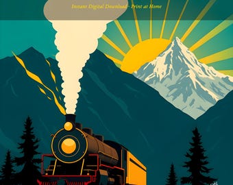 Art Deco Spoorweg — Digitale kunstprint | Direct downloaden | Printbare muurdecoratie
