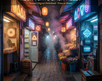 Neon Tokyo Alley | Digital Art Print | Instant Download | Japanese Street Wall Art